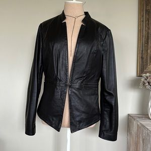 Cigno Nero 100% Leather Black Notched Lapel Jacket 40